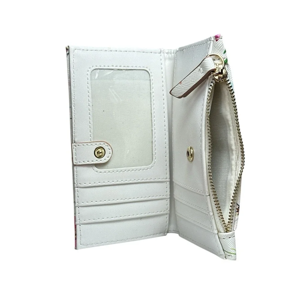 Nanette Lepore Women's Small White Floral Bifold Wallet Snap Closure Zip Pocket‎